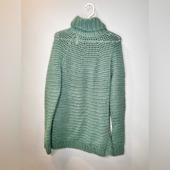 Women’s Hand Knitted Sweater Dress RollNeck Wool Green Size Large Fisherman - Picture 5 of 5